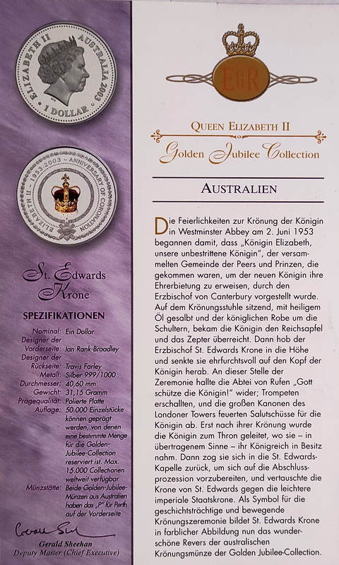 Australia 1dol 2003 Elizabeth 50 univers sertificat 1