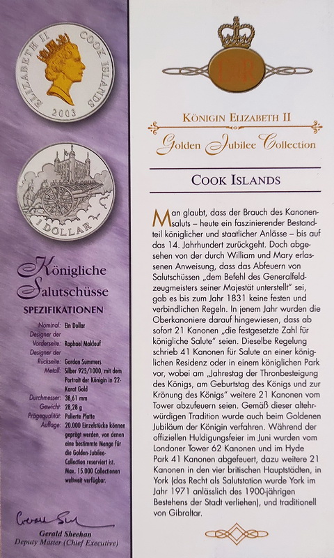 Cook Islands Elizabeth 50 univ 1 dollar 2003 sertif 1