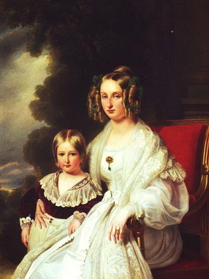 Louise of Orlans Queen of the Belgians with her son Prince Leopold Duke of Brabant future Leopold II by Gustaf Wappers